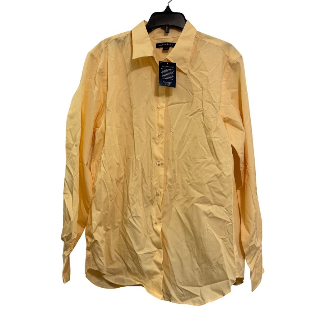 Lands End Button-Up Womens Shirt Size 10 Yellow Long Sleeve Collared